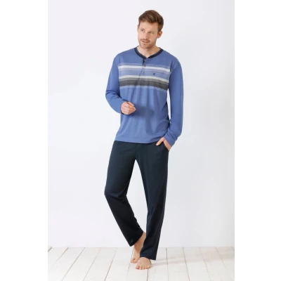 Afbeelding van Moderne blauwe herenpyjama van Hajo Blauw Maat 48