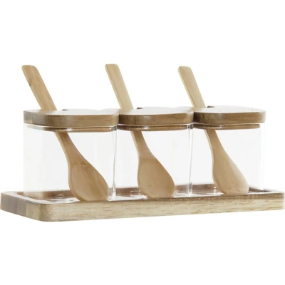 Afbeelding van Set van 3 Potjes DKD Home Decor 20,5 x 8 1,5 cm Natuurlijk Transparant 150 ml Borosilicaatglas