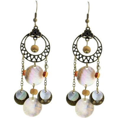 Afbeelding van Behave Bohemian oorhangers met schelpen en muntjes
