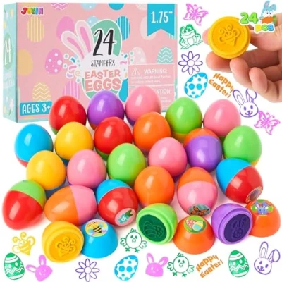 Afbeelding van JOYIN 24 stuks paaseierstempels voor kinderen, geweldig paasspeelgoed paaseieren, jachtspel, paasthemafeest, paasei spul, vullers paasmanden, paasstempels geschenken, klasprijs
