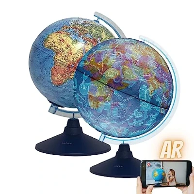 Afbeelding van EXERZ 21cm AR globe Verlichte Kabel Gratis LED Licht Fysieke Kaart (Dag) Consellation (Nacht) Augmented Reality App iOS op