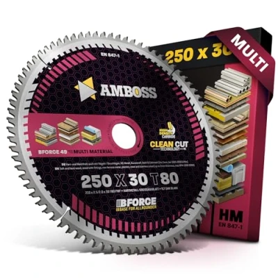 Afbeelding van HM cirkelzaagblad 250x30 Z80 platte tand met wisselfase voor Multi fijne snede. AMBOSS WERKZEUGE® zaagblad 250 mm comp. Dewalt DWE 7492 Bernardo TK 250.PKS P. Holzmann. Atika. Record Power