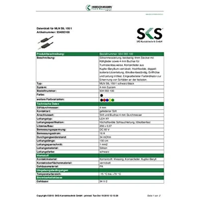 Afbeelding van SKS Hirschmann CO MLN SIL 150/1 Meetsnoer Banaanstekker 4 mm 1.50 m Zwart 1 stuk(s)