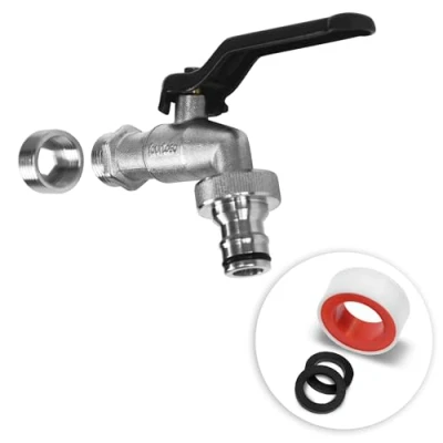 Afbeelding van YourCasa Kraan tuin 1/2 inch &amp; 3/4 van messing incl. slangaansluiting en afdichtband waterkraan voor buiten kogelkraan vorstbestendig tuinkraan aftapkraan regenton (zwart)