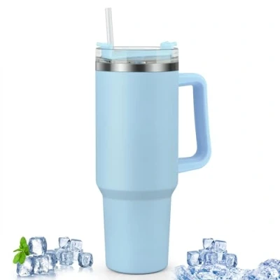 Afbeelding van Csuntikulo Dubbelwandige, roestvrijstalen vacuüm isolatiebeker, 1200 ml beker, tumbler met deksel, rietje en handvat, voor warme koude dranken