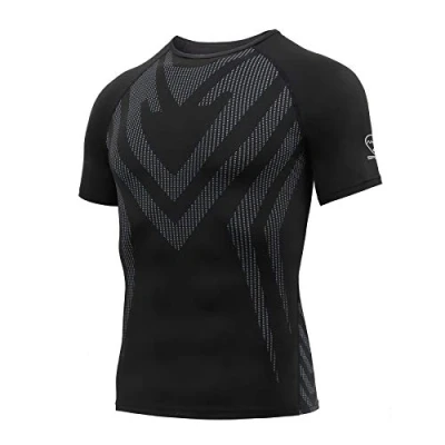 Afbeelding van AMZSPORT Heren Sport Compressie Shirt Korte Mouw Sneldrogende Hardlopen, Zwart L