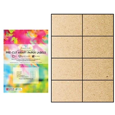 Afbeelding van Evergreen Goods A4 voorgesneden kraftpapier, mat zelfklevend papier, inkjet en laser afdrukbaar Sterke multifunctionele etiketten met kleverige achterkant 2 x 4, 8 per A4: 240 in totaal