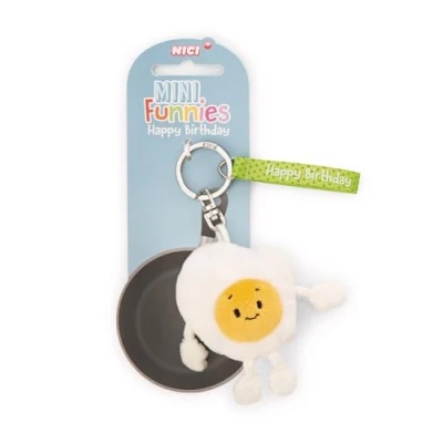 Afbeelding van NICI 61801 Sleutelhanger spiegelei &quot;Happy Birthday&quot; 7cm, wit, trouwe metgezel voor rugzak of tas, sleutelhouder klein en groot