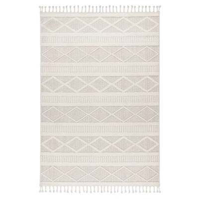 Afbeelding van Lalee Tunis plat geweven vloerkleed Bohemian tapijt hoog en laagpolig 3d met grote franjes tijdloos 200x290cm ivoor gebroken wit