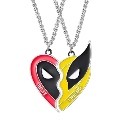 Afbeelding van Hanaoops 2 Stks Beste Vriend Vriendschap Ketting Klassieke Dead Pool Wolverine Vrienden Rood en Geel Halve Hanger Dog Tag Set Geschenken voor Mannen Vrouwen Ketting, Metaal