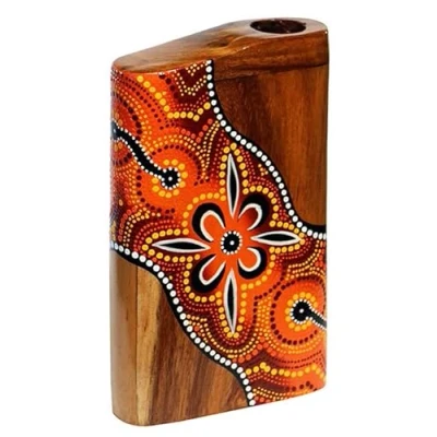 Afbeelding van Wogeka Mooie rechthoekige Didgeridoo houtsnijwerk als cadeau idee voor verjaardag Kerstmis wanddecoratie muziekinstrument handwerk (Did06a (rood oranje bloem))