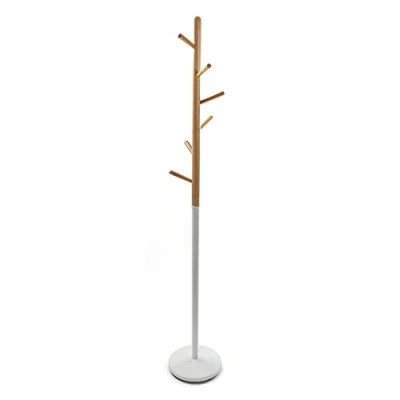 Afbeelding van Versa Holstebro Minimalistische stijl kapstok, met 6 haken of hangers voor kleding tassen in de gang, Afmetingen (H x B H) 180 28 cm, Metaal en hout, Kleur Wit