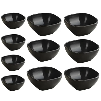 Afbeelding van AGSYFFD 10 stuks Dip Bowls, Vierkante Dipping Faux Keramische Saus Stapelbare Dessertkommen, Salade Kommen, Snack Sauce Bowls (zwart)