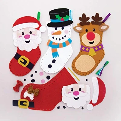 Afbeelding van Baker Ross AT189 kerstkous naaiset (3 stuks) knutselset voor kinderen met Kerstmis kerstman, sneeuwman en rendier, gesorteerd