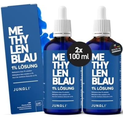 Afbeelding van JUNALI® Methyleenblauwe oplossing 1% USP Farmaceutische kwaliteit, 2 x 100 ml oplossing, zonder zware metalen, in het laboratorium geteste made Germany