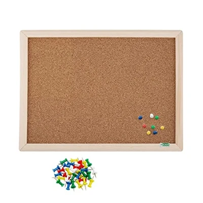 Afbeelding van D.RECT SET kurk prikbord met houten frame meerkleurige punaises, 35 stuks, kurkbord natuurlijk frame, 30 x 40 cm, 800103
