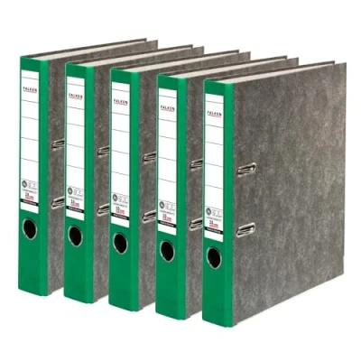 Afbeelding van Originele FALKEN 5 pack gerecyclede mappen wolk marmer. Made in Germany. cm smal DIN A4 groene rug ringmap map ordners briefordner kantoormap kartonnen ordner CO2 neutraal blauwe engel