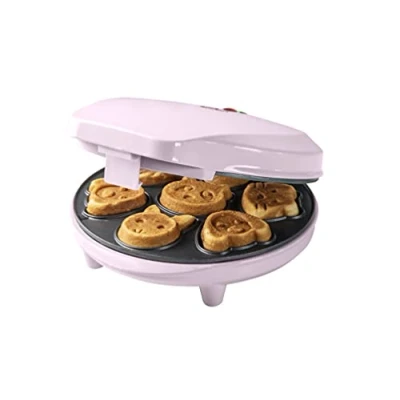 Afbeelding van Bestron Wafelijzer voor mini Cookies, Cakemaker cakes, met bakindicatielampje &amp; antiaanbaklaag, koekjes in dierenvorm, 700 Watt, kleur: roze