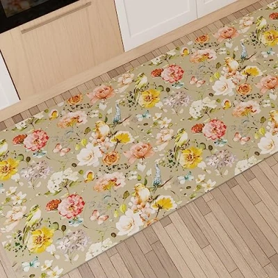 Afbeelding van PETTI Artigiani Italiani Tapijt voor keuken, antislip en wasbaar, 52 x 380 cm, bloemendesign 06 taupe, 100% Made in Italy