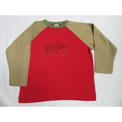 Afbeelding van petit bateau , jongens ,t shirt lange mouw rood / beige cirque 6 jaar 114