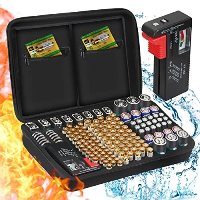 Afbeelding van Batterij Storage Organizer, ENSOBO Opbergd) oos Hard Case Houdt 148 verschillende soorten batterijen (AA AAA C D 9V), Waterdichte Brandwerende Organizer met Tester (niet Inclusief)