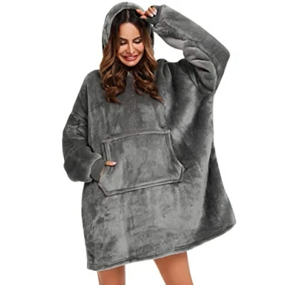 Afbeelding van YEPLINS Sweatshirt met capuchon, hoodie deken, flanellen badjas, grijs, Eén maat
