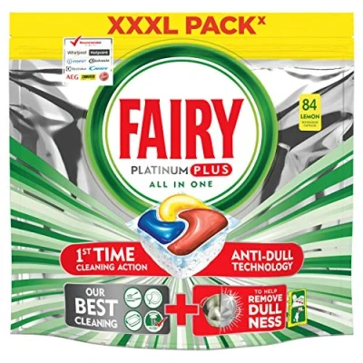 Afbeelding van Fairy Platinum PLUS All in One Vaatwastabletten, 84 capsules citroen, lemon vaatwasmiddel tabs voordeelverpakking
