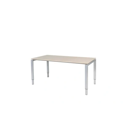 Afbeelding van Domino bureau, hoogte instelbaar (62 85cm) met 160x80cm &#039;zwevend&#039; lindberg (licht) eiken 25mm blad en aluminium (RAL9006) N poot frame.