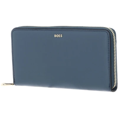 Afbeelding van BOSS Leren portemonnee Numah Ziparound Wallet Open Blue petrol
