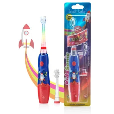 Afbeelding van Brush Baby KidzSonic Electrische Tandenborstel (vanaf 3 jaar) Disco licht Timer &amp; Pulse Raket Blauw Incl. 2 opzetborstels en batterij