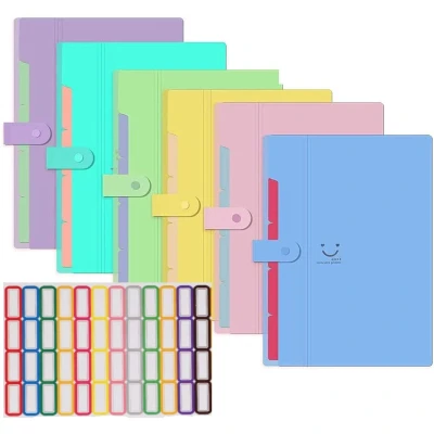 Afbeelding van KAHEIGN 6 stuks A4 uitbreidende bestandsmappen, 5 zakken bestandsmap met kliksluiting, briefformaat, accordeon, documentenorganizer voor thuis, school, kantoor (met 64 labels)