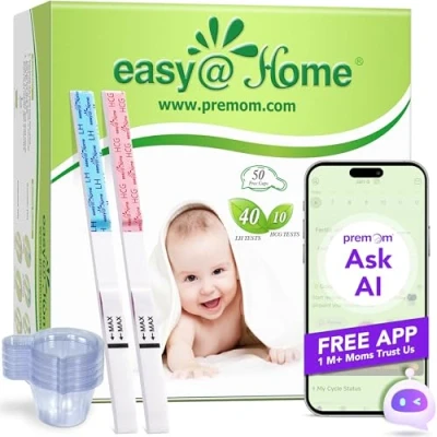 Afbeelding van Easy@Home 40 ovulatietests + 10 zwangerschapstests 50 kopjes, gevoelige vruchtbaarheidstest voor vrouwen, kinderwens, 25 mIU/ml, betrouwbare cyclus en vruchtbaarheidsbewaking