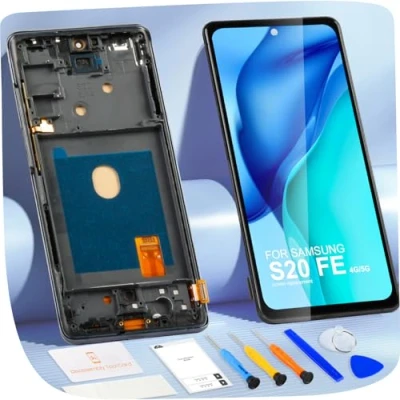 Afbeelding van OLED LCD scherm voor Samsung Galaxy S20 Fe/Galaxy FE 5G display, vervanging digitaliserend glas met reparatieset (6,5 inch, zwart frame)