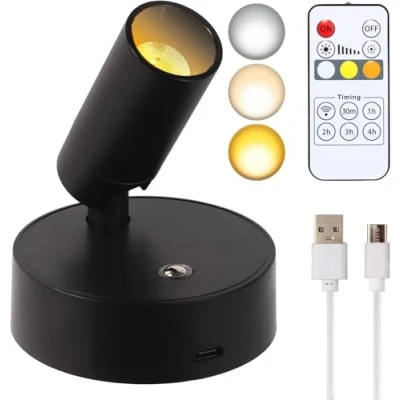 Afbeelding van Spotlights Binnen met Afstandsbediening, Draadloze Fotolamp Batterij Werkend Timer Dimbare Accentverlichting Stick op Wandlamp voor Kunstwerk, Plant, Potret