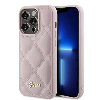 Afbeelding van Guess Quilted Metal Logo Back Case Geschikt voor Apple iPhone 15 Pro (6.1&quot;) Roze