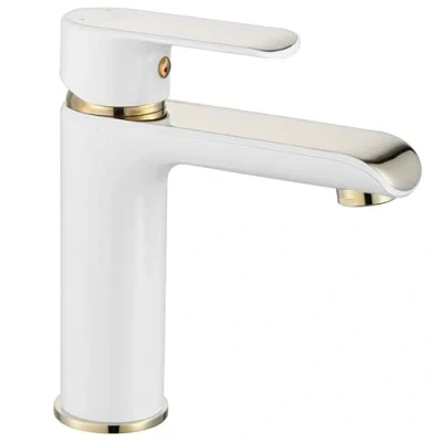 Afbeelding van REA Bloom Wastafelkraan / Mengkraan Opbouw Laag Model Glans Wit Goud