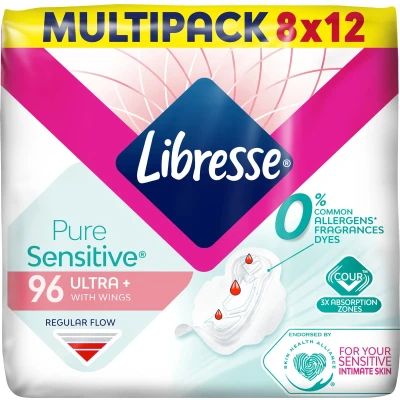 Afbeelding van Libresse Pure Sensitive Ultra + wings maandverband 96 stuks