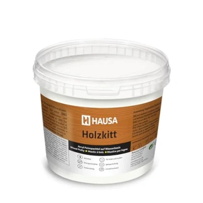 Afbeelding van HAUSA Houtkitt 1 kg witte houtplamuurmassa, stopverf voor hout, houtplamuur/vulmassa het repareren van houtschade, gebruiksklaar, uitstekende vulkracht, sneldrogend, scheurbestendig