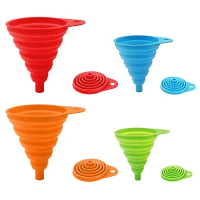 Afbeelding van 4 Pack Siliconen Inklapbare Trechter, Flexibel/Opvouwbaar/Keuken Trechter voor Waterfles Vloeibare Transfer Smalle en Brede Mond Trechters Hopper