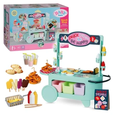 Afbeelding van BABY born Snack Shop, eetkraam voor poppen met geluidseffecten, 25 verschillende fastfoodsnacks, 835883 Zapf Creation