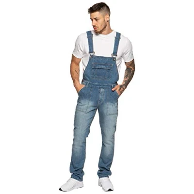 Afbeelding van Enzo Jeans Heren Denim Blauwe Tuinbroek Stonewash Overalls Taille 30&quot; 50&quot;, Donkerblauw, 46W / 32L