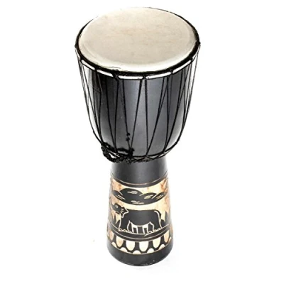 Afbeelding van 60cm Grote Djembe Trommel Bongo Olifant Bruin Fairtrade Top Sound Zwart