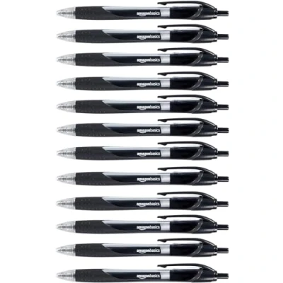 Afbeelding van Amazon Basics intrekbare gel inkt pennen fine punt, zwart, 12 stuks
