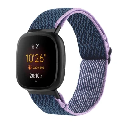 Afbeelding van Fitbit Versa 3/4 &amp; Sense 1/2 Nylon loop bandje Donkerblauw met paars