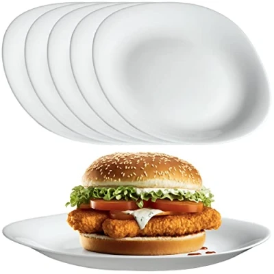 Afbeelding van Wit platte borden, vaatwassergeschikt eetborden van versterkt glas, modern servies voor huis en restaurant Wit, 6 stuks