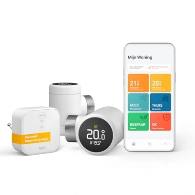 Afbeelding van Tado Slimme Radiatorknop X, Starter Kit met Bridge Verwarming Regelen via App en Smart Speaker Alexa, Siri, Google Assistant, Op Energie Besparen, Zelf Installeren, Niet Compatibel V3+