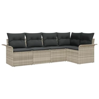 Afbeelding van vidaXL 5 delige Tuin Sofa Set met Kussens Lichtgrijs Poly Rattan