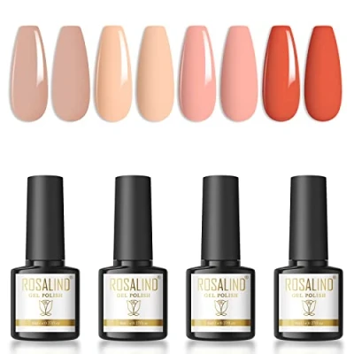Afbeelding van ROSALIND Gel Nagellak Naakt Roze Rood 4 Kleuren Shellac Set 8ml Soak Off UV/LED Gellak Nail Polish Voor Gelnageldesigns/Nagelsalon