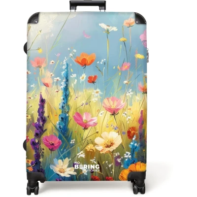 Afbeelding van NoBoringSuitcases.com® Koffer groot Reiskoffer lichtgewicht Kleurrijke bloemen Rolkoffer met 4 wielen Grote trolley XL 98 liter bagage