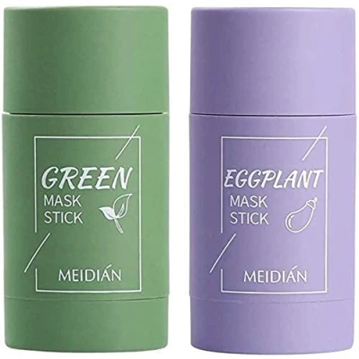 Afbeelding van 2 stuks groene thee purifying Clay stick masker oliecontrole gezichtsmasker, diep reinigend anti acne fijn solide tea, aubergines mee eterverwijderaar gezichtsmasker poriën krimpen (groen + paars.)